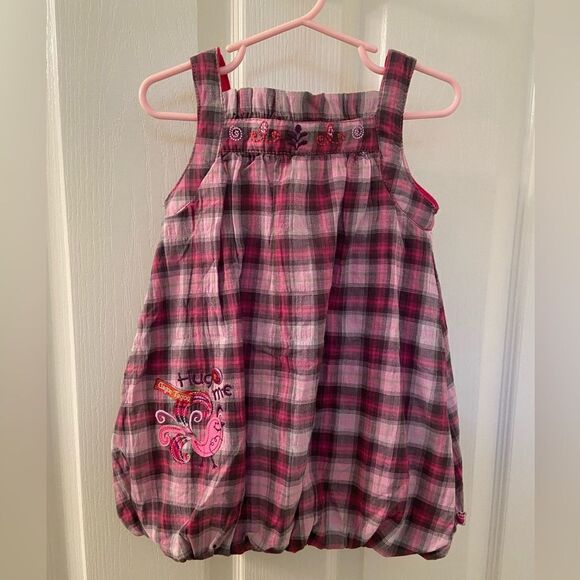 Gagou Tagou Bubble Hem Plaid Dress Pink Embroidered Girls Size 24 Months NWT - Picture 1 of 9